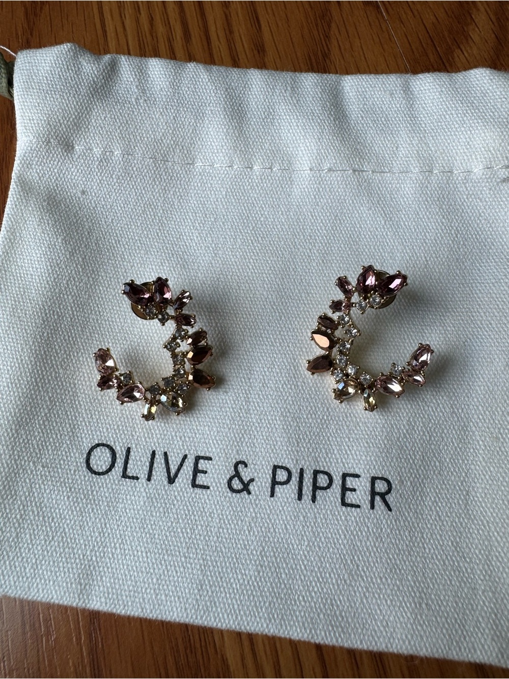 Olive & Piper Pink Mauve Crystal Crescent Stud Earrings